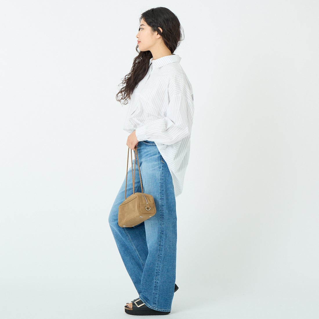 Jf Ready Made [ジェイエフレディメイド] コーマコットン オーバーギャザーブラウス [4126101] ｵﾌ/ﾌﾞﾗｯｸ &&モデル身長：162cm 着用サイズ：F&&