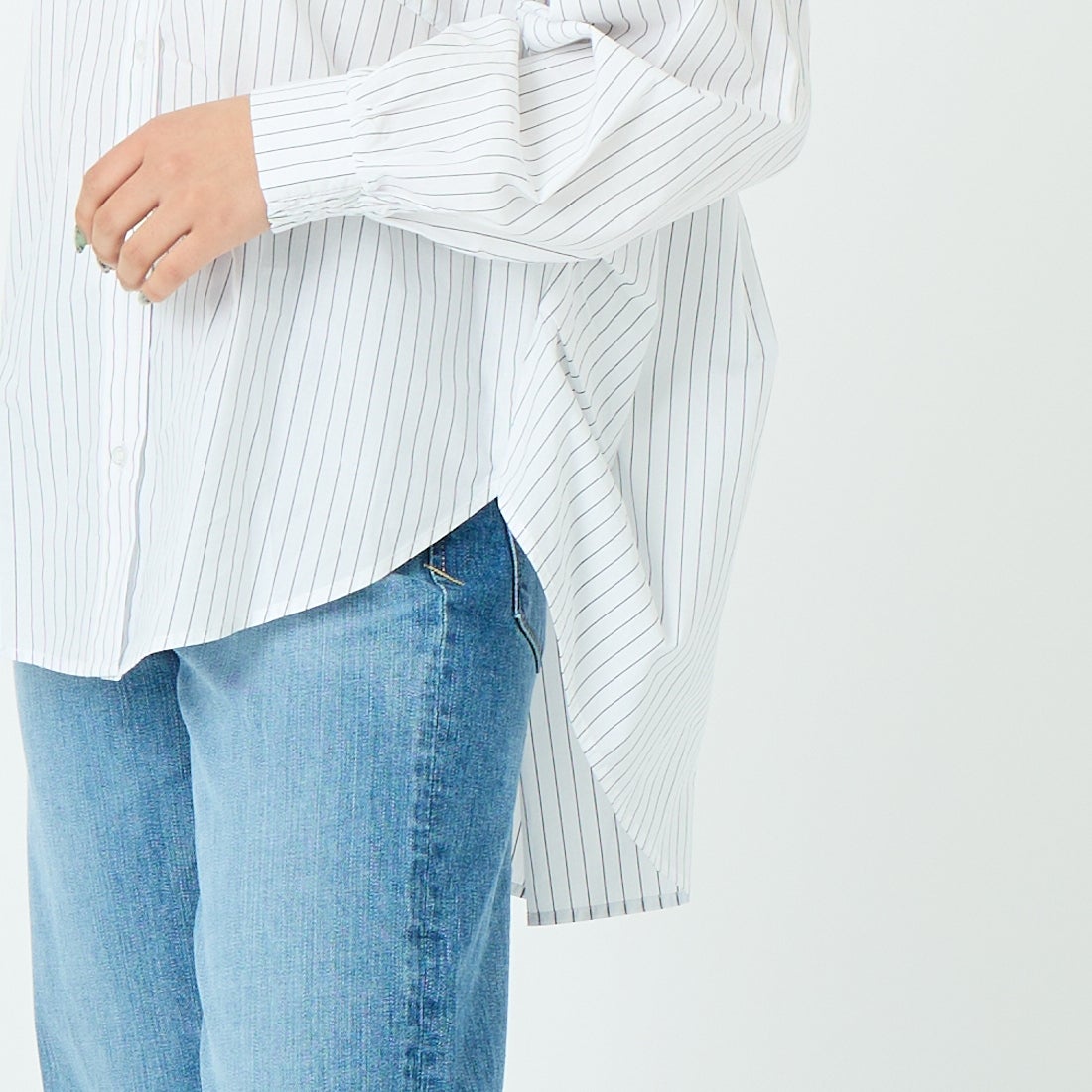 Jf Ready Made [ジェイエフレディメイド] コーマコットン オーバーギャザーブラウス [4126101] ｵﾌ/ﾌﾞﾗｯｸ &&モデル身長：162cm 着用サイズ：F&&