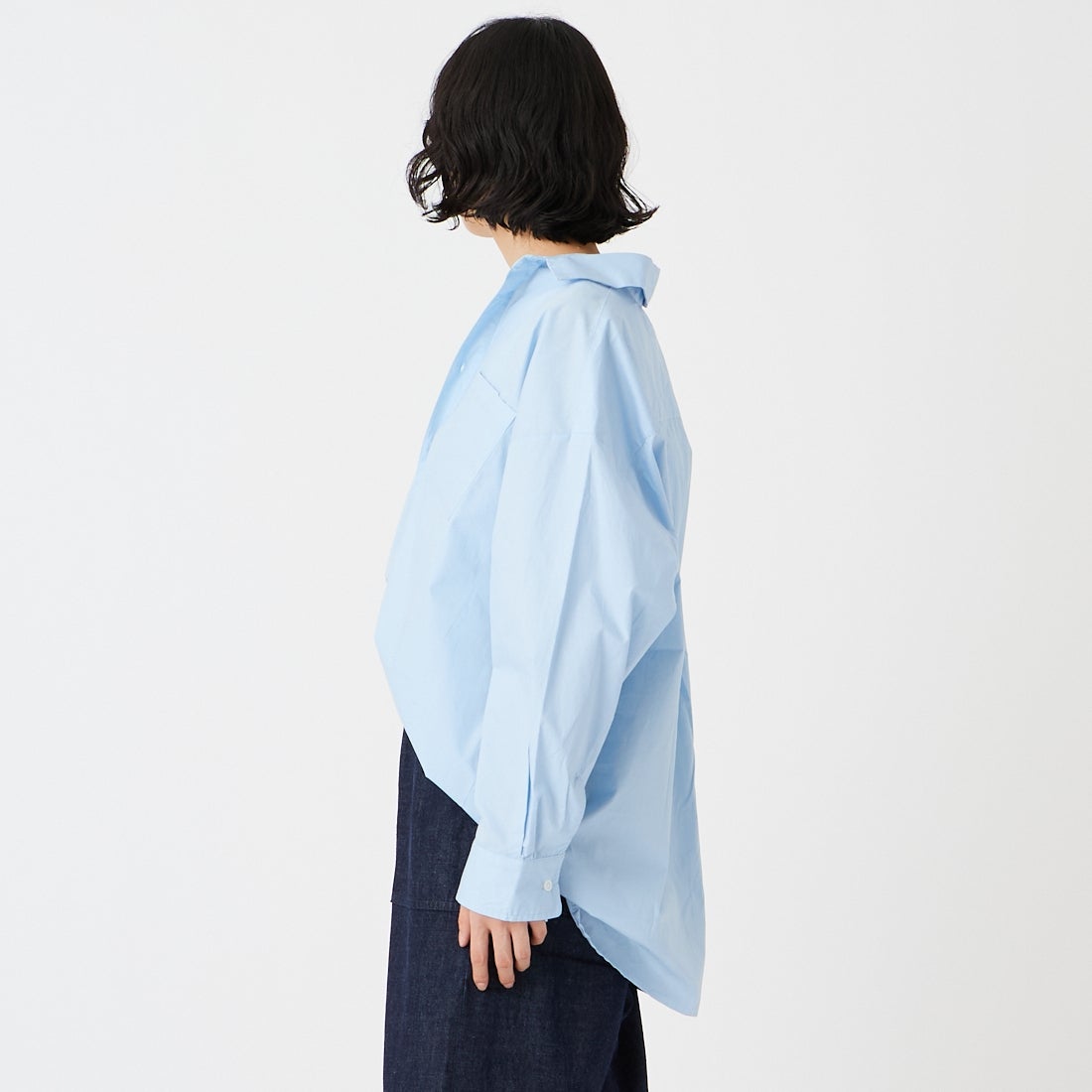 Jeans Factory Clothes [ジーンズファクトリークローズ] メンズライクビッグシャツ [IN7-SH-6] 336 SAX &&モデル身長：162cm 着用サイズ：F&&