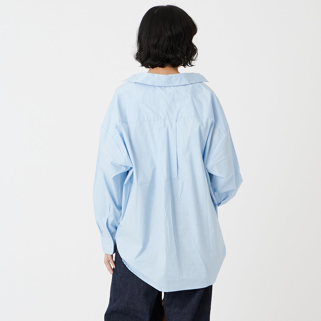 Jeans Factory Clothes [ジーンズファクトリークローズ] メンズライクビッグシャツ [IN7-SH-6] 336 SAX &&モデル身長：162cm 着用サイズ：F&&