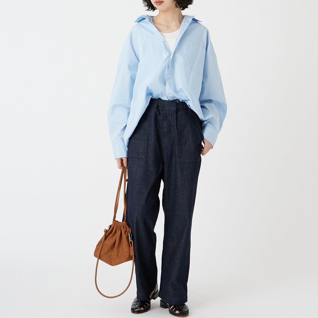 Jeans Factory Clothes [ジーンズファクトリークローズ] メンズライクビッグシャツ [IN7-SH-6] 336 SAX &&モデル身長：162cm 着用サイズ：F&&