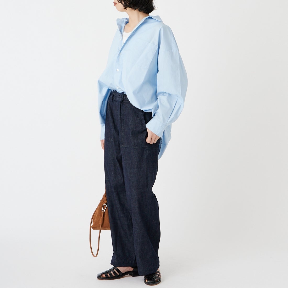 Jeans Factory Clothes [ジーンズファクトリークローズ] メンズライクビッグシャツ [IN7-SH-6] 336 SAX &&モデル身長：162cm 着用サイズ：F&&