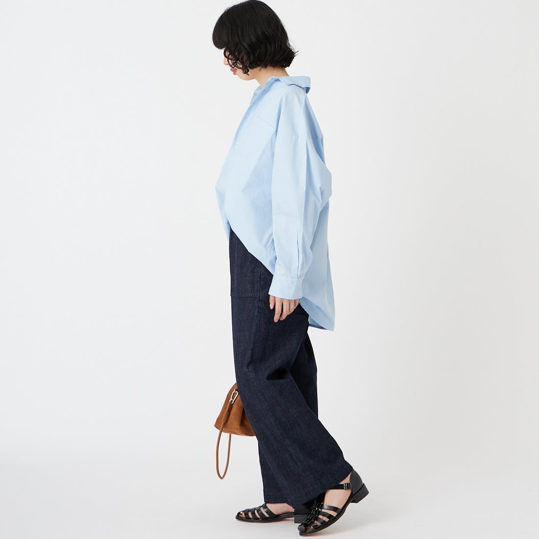 Jeans Factory Clothes [ジーンズファクトリークローズ] メンズライクビッグシャツ [IN7-SH-6] 336 SAX &&モデル身長：162cm 着用サイズ：F&&