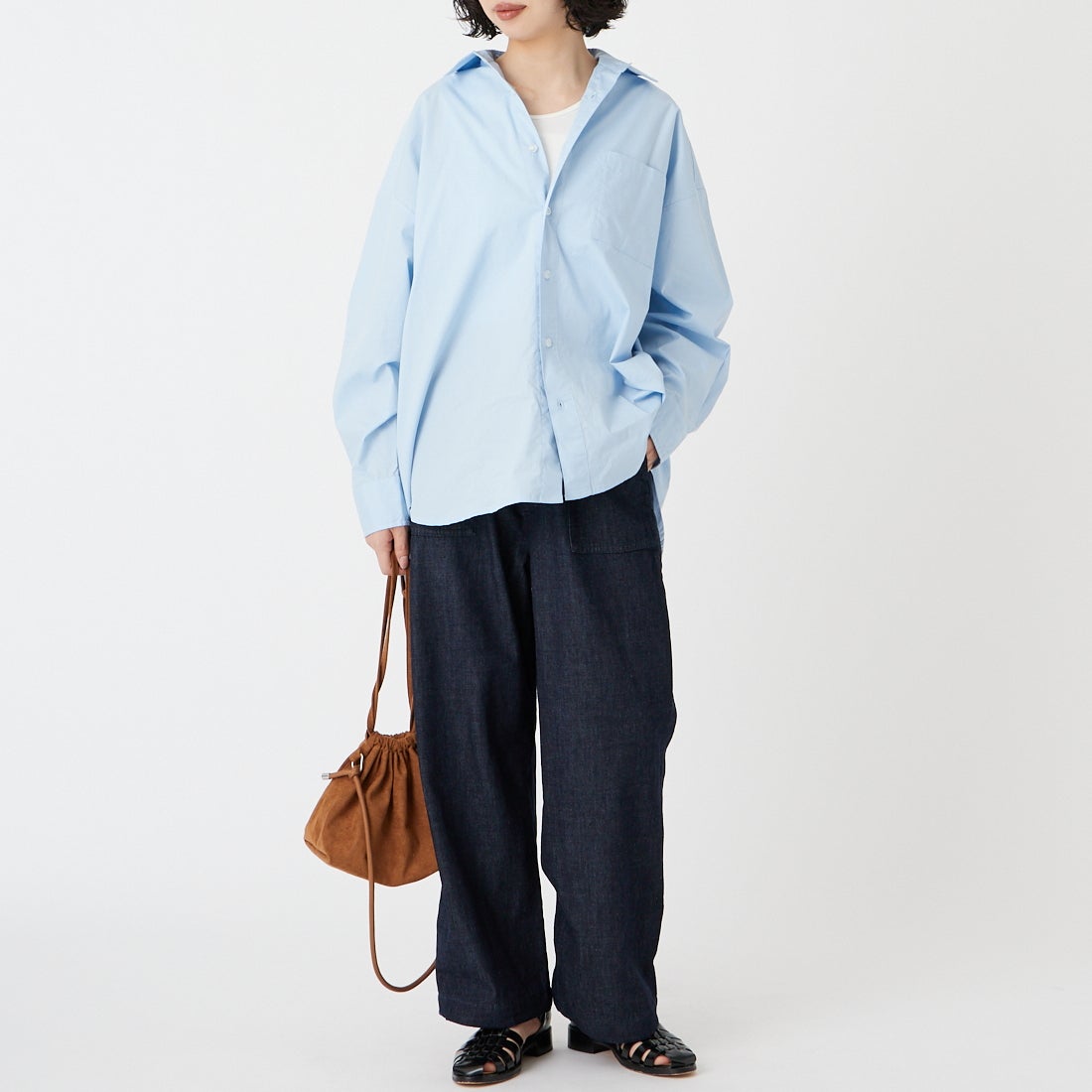 Jeans Factory Clothes [ジーンズファクトリークローズ] メンズライクビッグシャツ [IN7-SH-6] 336 SAX &&モデル身長：162cm 着用サイズ：F&&