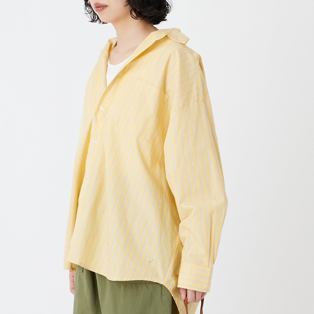 Jeans Factory Clothes [ジーンズファクトリークローズ] メンズライクビッグシャツ [IN7-SH-6] YEL ST &&モデル身長：162cm 着用サイズ：F&&