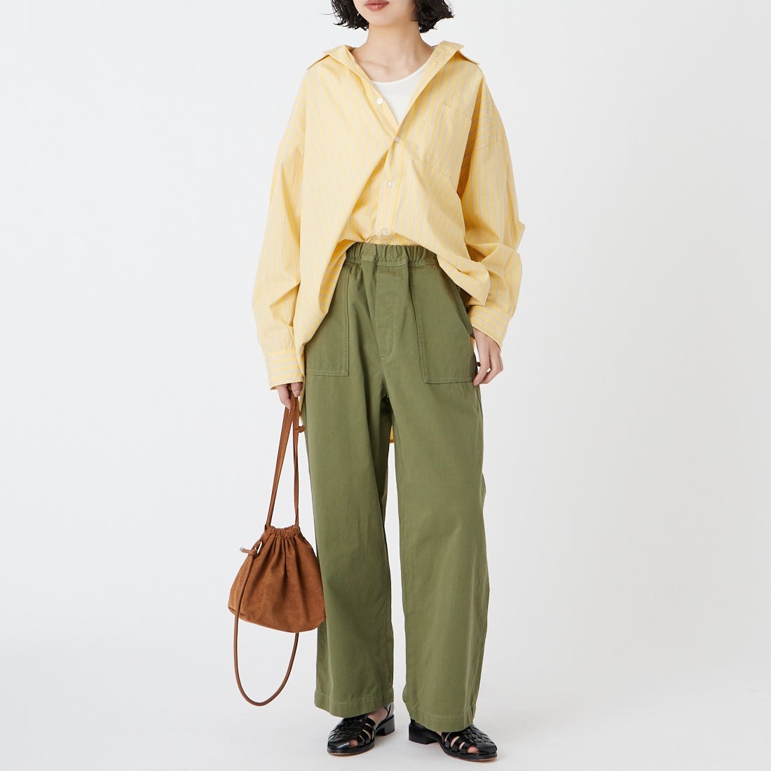 Jeans Factory Clothes [ジーンズファクトリークローズ] メンズライクビッグシャツ [IN7-SH-6] YEL ST &&モデル身長：162cm 着用サイズ：F&&