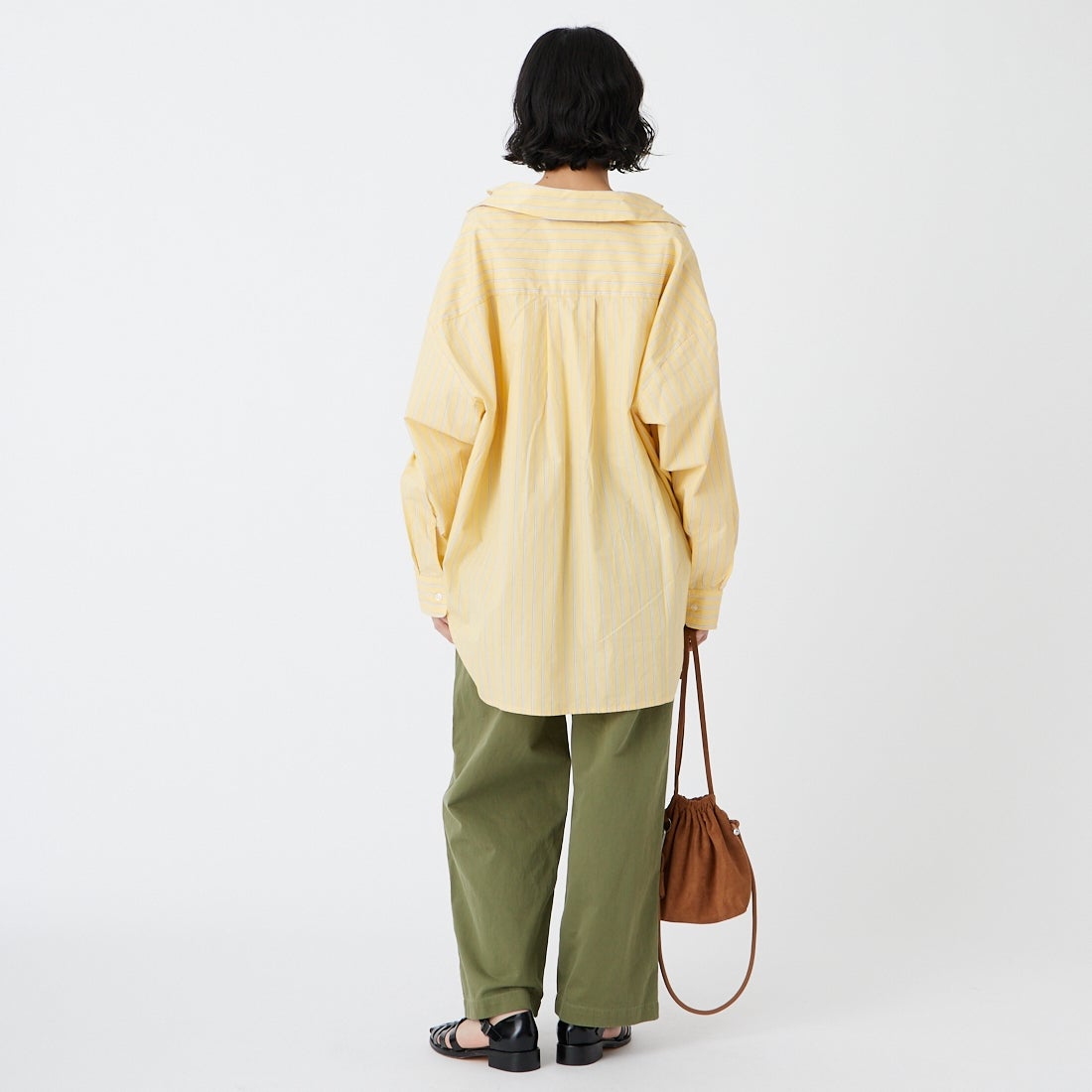 Jeans Factory Clothes [ジーンズファクトリークローズ] メンズライクビッグシャツ [IN7-SH-6] YEL ST &&モデル身長：162cm 着用サイズ：F&&