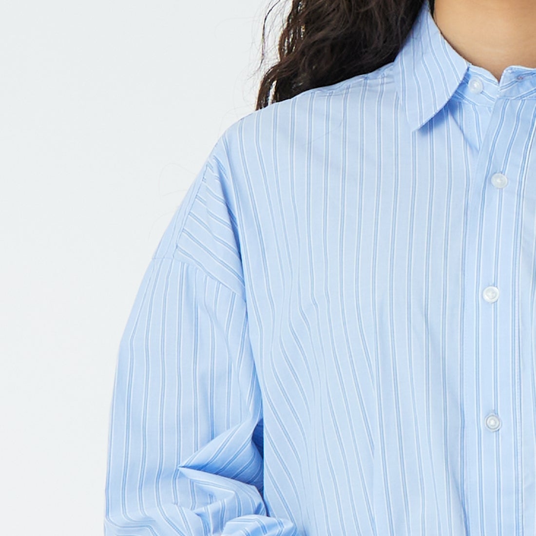 Jeans Factory Clothes [ジーンズファクトリークローズ] メンズライクビッグシャツ [IN7-SH-6] BLU ST &&モデル身長：162cm 着用サイズ：F&&