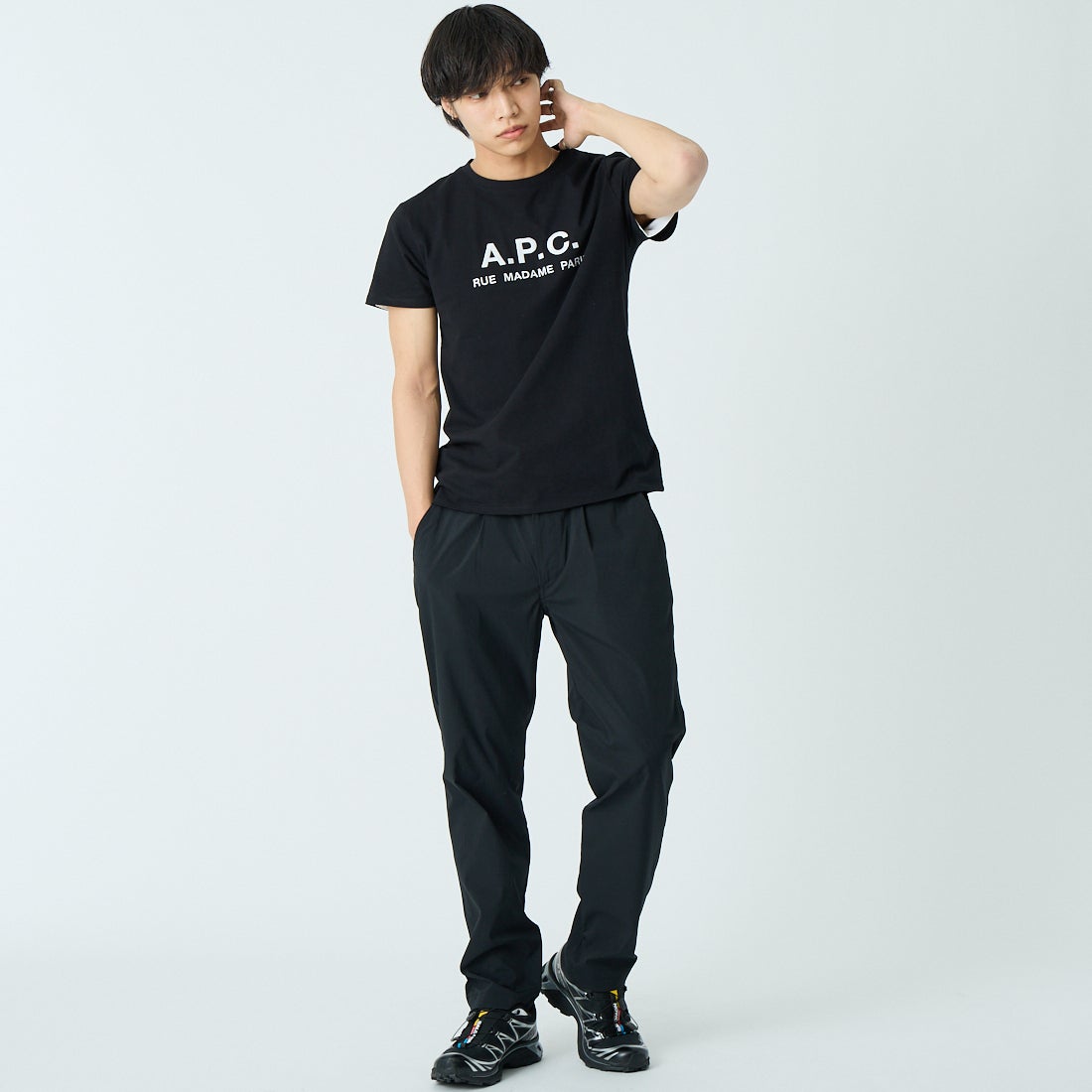 Jeans Factory Clothes [ジーンズファクトリークローズ] プライムフレックス1Pイージートラウザー [JFC-262-011] 61 BLK &&モデル身長：179cm 着用サイズ：XL&&