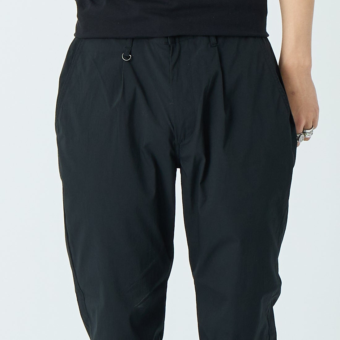 Jeans Factory Clothes [ジーンズファクトリークローズ] プライムフレックス1Pイージートラウザー [JFC-262-011] 61 BLK &&モデル身長：179cm 着用サイズ：XL&&