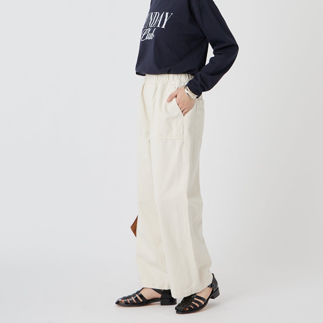 Jeans Factory Clothes [ジーンズファクトリークローズ] イージーワイドベイカーパンツ [IN24-PT-6] 08 KINARI &&モデル身長：162cm 着用サイズ：34&&