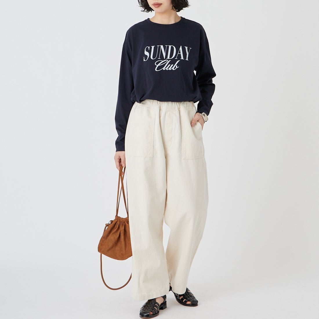 Jeans Factory Clothes [ジーンズファクトリークローズ] イージーワイドベイカーパンツ [IN24-PT-6] 08 KINARI &&モデル身長：162cm 着用サイズ：34&&