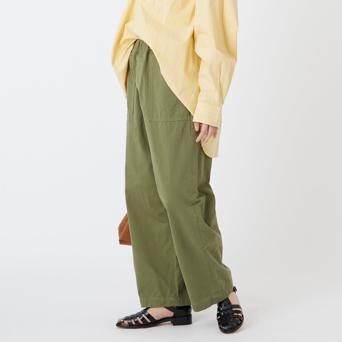 Jeans Factory Clothes [ジーンズファクトリークローズ] イージーワイドベイカーパンツ [IN24-PT-6] 32 KHAKI &&モデル身長：162cm 着用サイズ：34&&