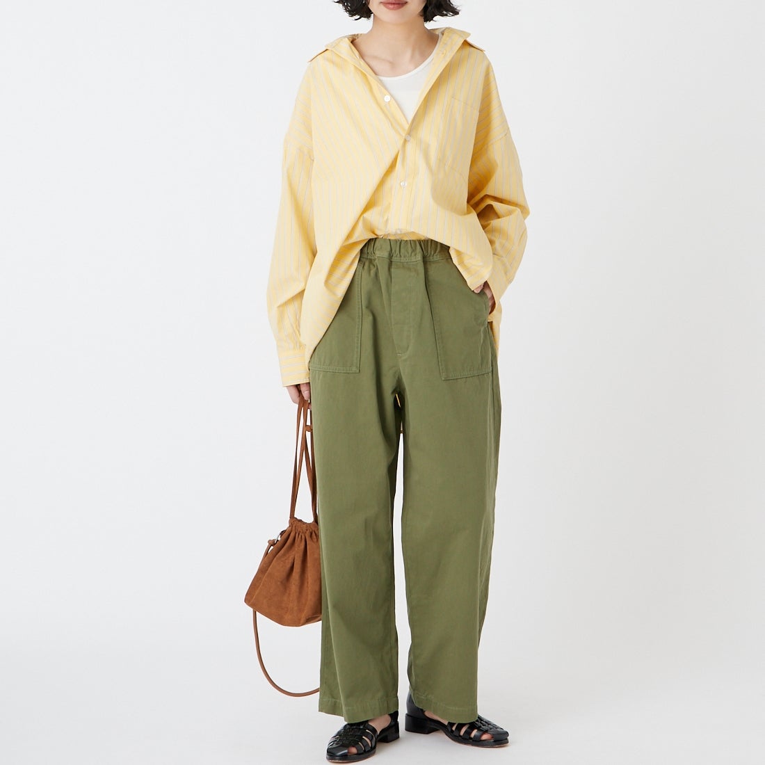 Jeans Factory Clothes [ジーンズファクトリークローズ] イージーワイドベイカーパンツ [IN24-PT-6] 32 KHAKI &&モデル身長：162cm 着用サイズ：34&&