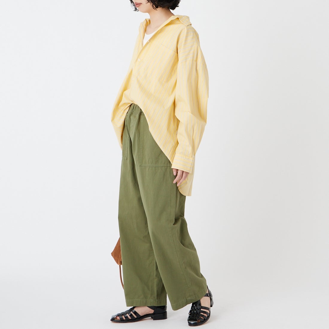 Jeans Factory Clothes [ジーンズファクトリークローズ] イージーワイドベイカーパンツ [IN24-PT-6] 32 KHAKI &&モデル身長：162cm 着用サイズ：34&&