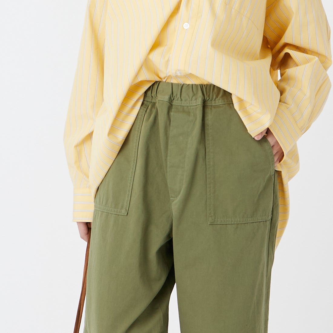 Jeans Factory Clothes [ジーンズファクトリークローズ] イージーワイドベイカーパンツ [IN24-PT-6] 32 KHAKI &&モデル身長：162cm 着用サイズ：34&&