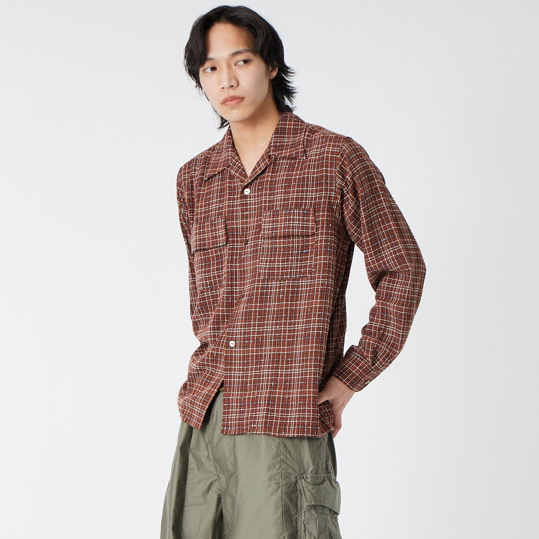 Needles [ニードルズ] クラシックシャツ [SX256] A BROWN &&モデル身長：179cm 着用サイズ：M&&