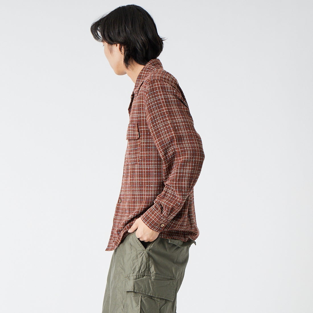 Needles [ニードルズ] クラシックシャツ [SX256] A BROWN &&モデル身長：179cm 着用サイズ：M&&