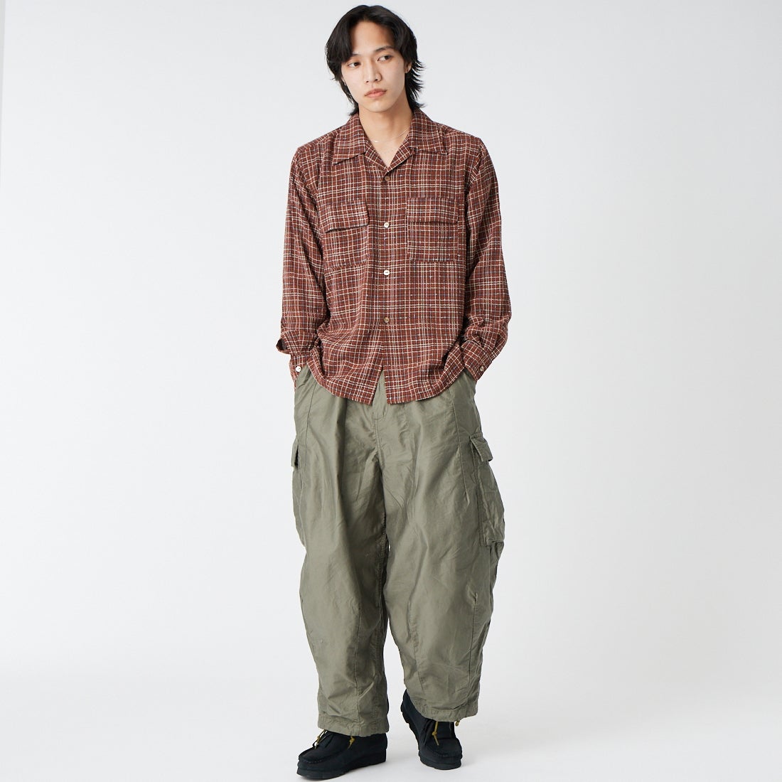 Needles [ニードルズ] クラシックシャツ [SX256] A BROWN &&モデル身長：179cm 着用サイズ：M&&
