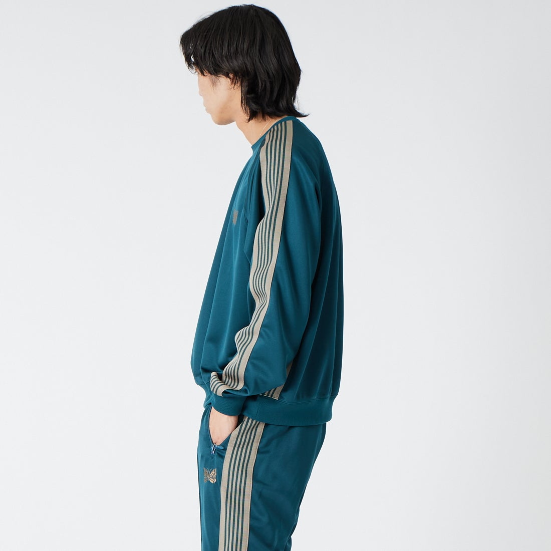 Needles [ニードルズ] トラッククルーネックシャツ [SX405] B GREEN &&モデル身長：179cm 着用サイズ：M&&