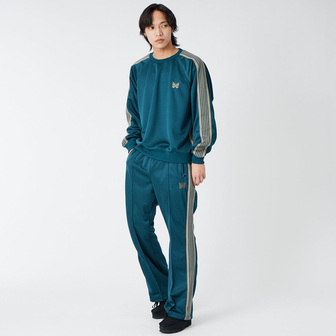 Needles [ニードルズ] トラッククルーネックシャツ [SX405] B GREEN &&モデル身長：179cm 着用サイズ：M&&