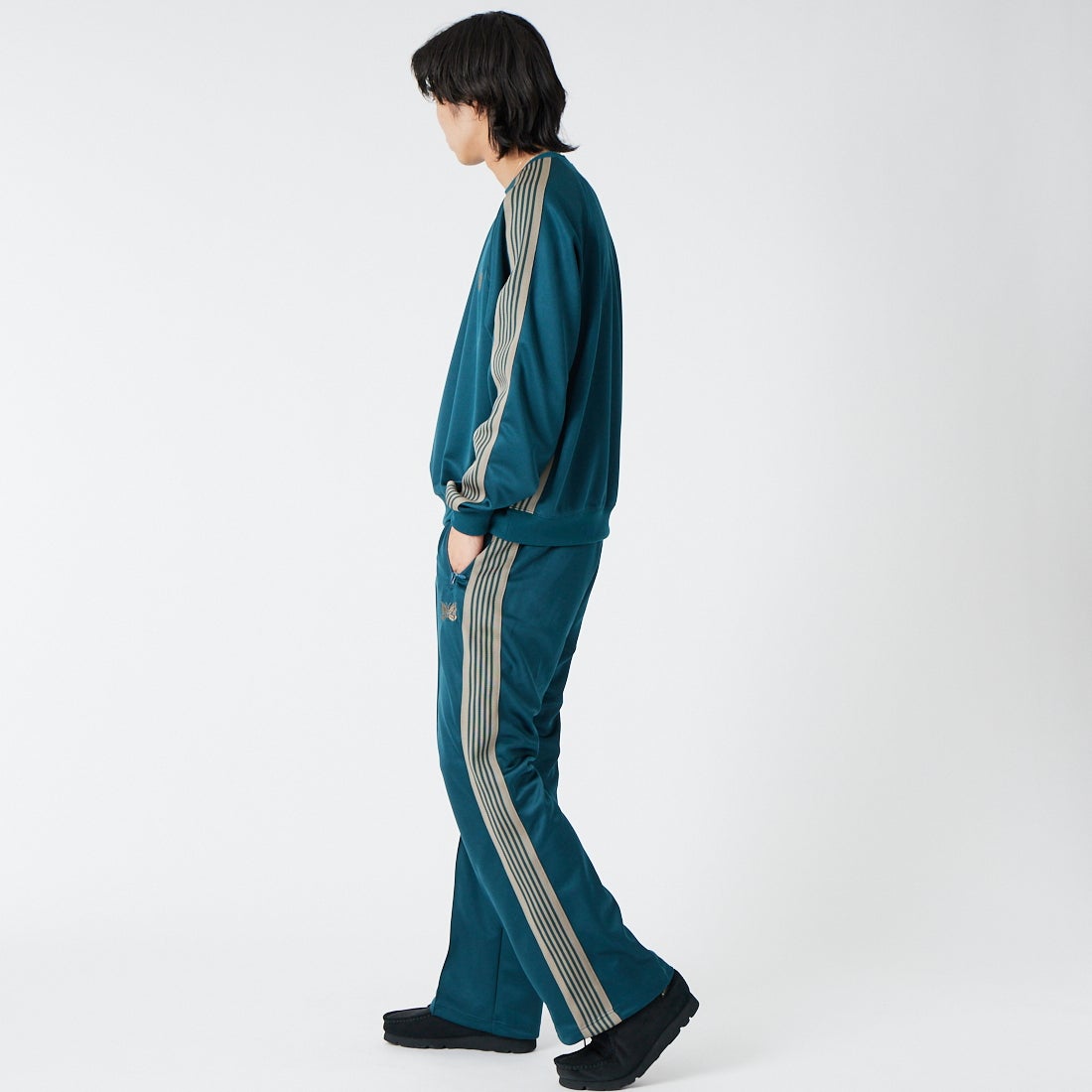 Needles [ニードルズ] トラッククルーネックシャツ [SX405] B GREEN &&モデル身長：179cm 着用サイズ：M&&