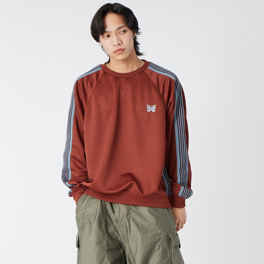 Needles [ニードルズ] トラッククルーネックシャツ [SX405] A RUST &&モデル身長：179cm 着用サイズ：L&&