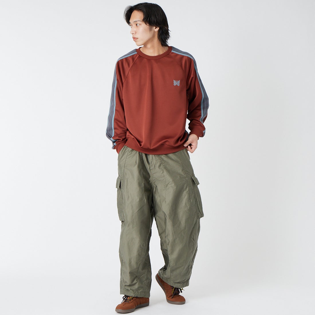 Needles [ニードルズ] トラッククルーネックシャツ [SX405] A RUST &&モデル身長：179cm 着用サイズ：L&&