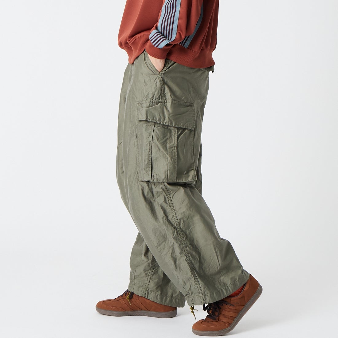 Needles [ニードルズ] BDUヒザデルパンツ [SX197] A OLIVE &&モデル身長：179cm 着用サイズ：S&&