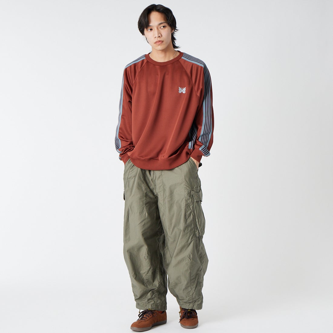 Needles [ニードルズ] BDUヒザデルパンツ [SX197] A OLIVE &&モデル身長：179cm 着用サイズ：S&&