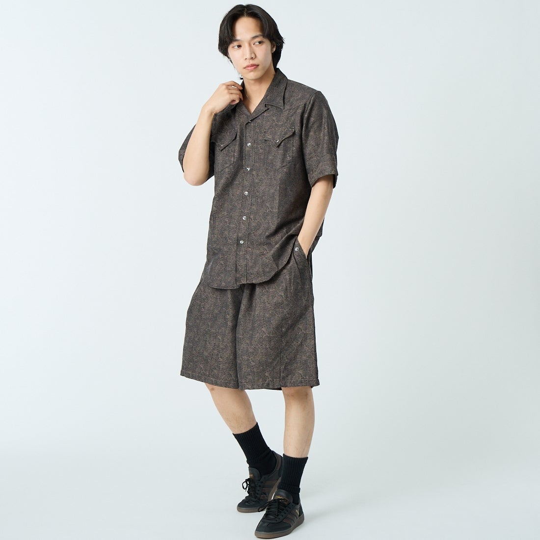 Needles [ニードルズ] ショートスリーブウェスタンシャツ [SX271] B BROWN &&モデル身長：179cm 着用サイズ：M&&