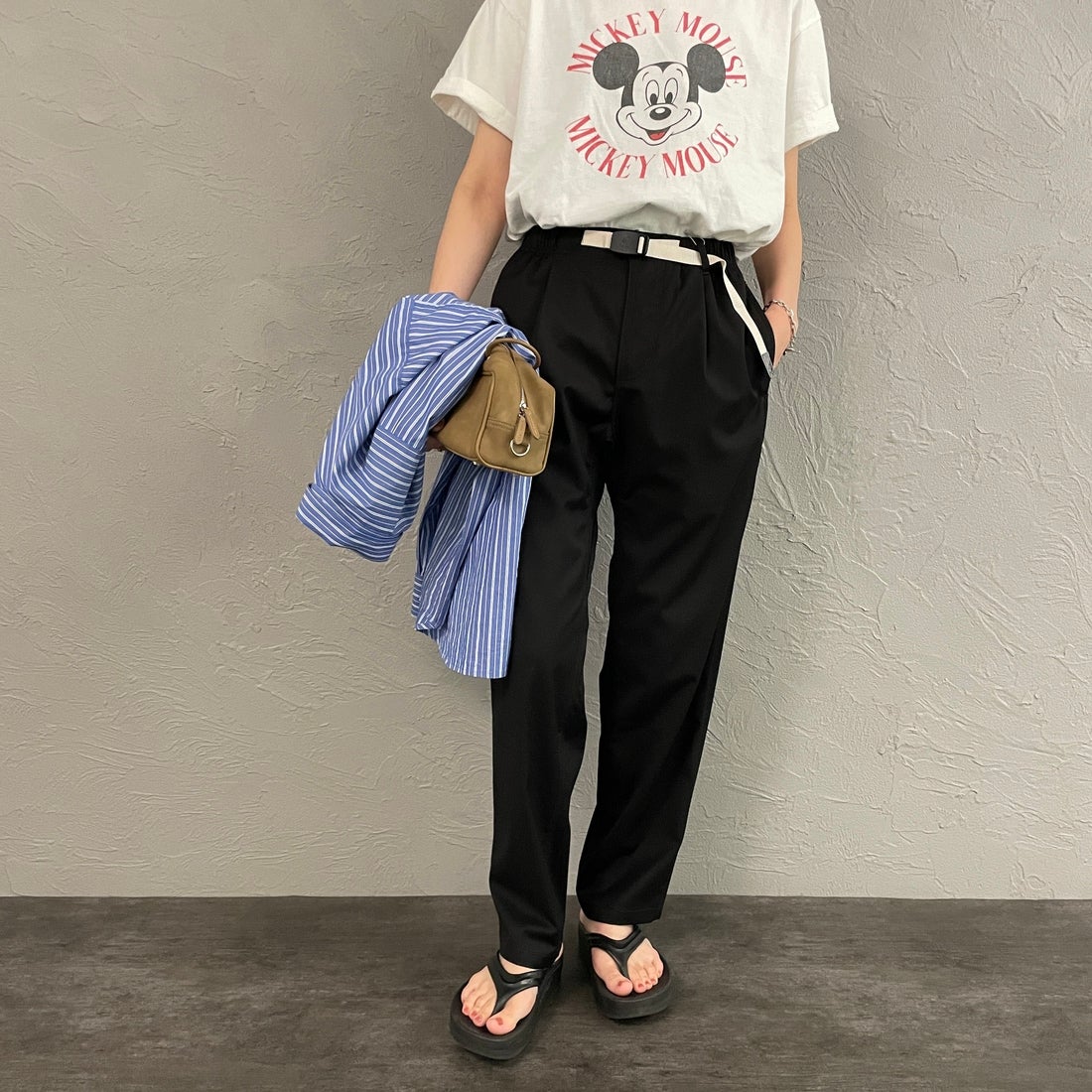 GRAMiCCi [グラミチ] 別注 ストレッチギャバジン エブリデイパンツ [GUP6-S2015-JF] BLACK &&モデル身長：160cm 着用サイズ：S&&