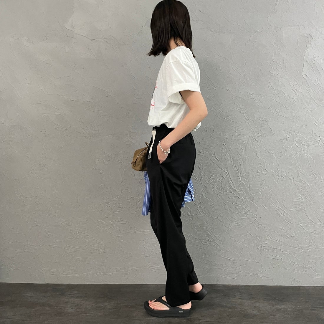 GRAMiCCi [グラミチ] 別注 ストレッチギャバジン エブリデイパンツ [GUP6-S2015-JF] BLACK &&モデル身長：160cm 着用サイズ：S&&