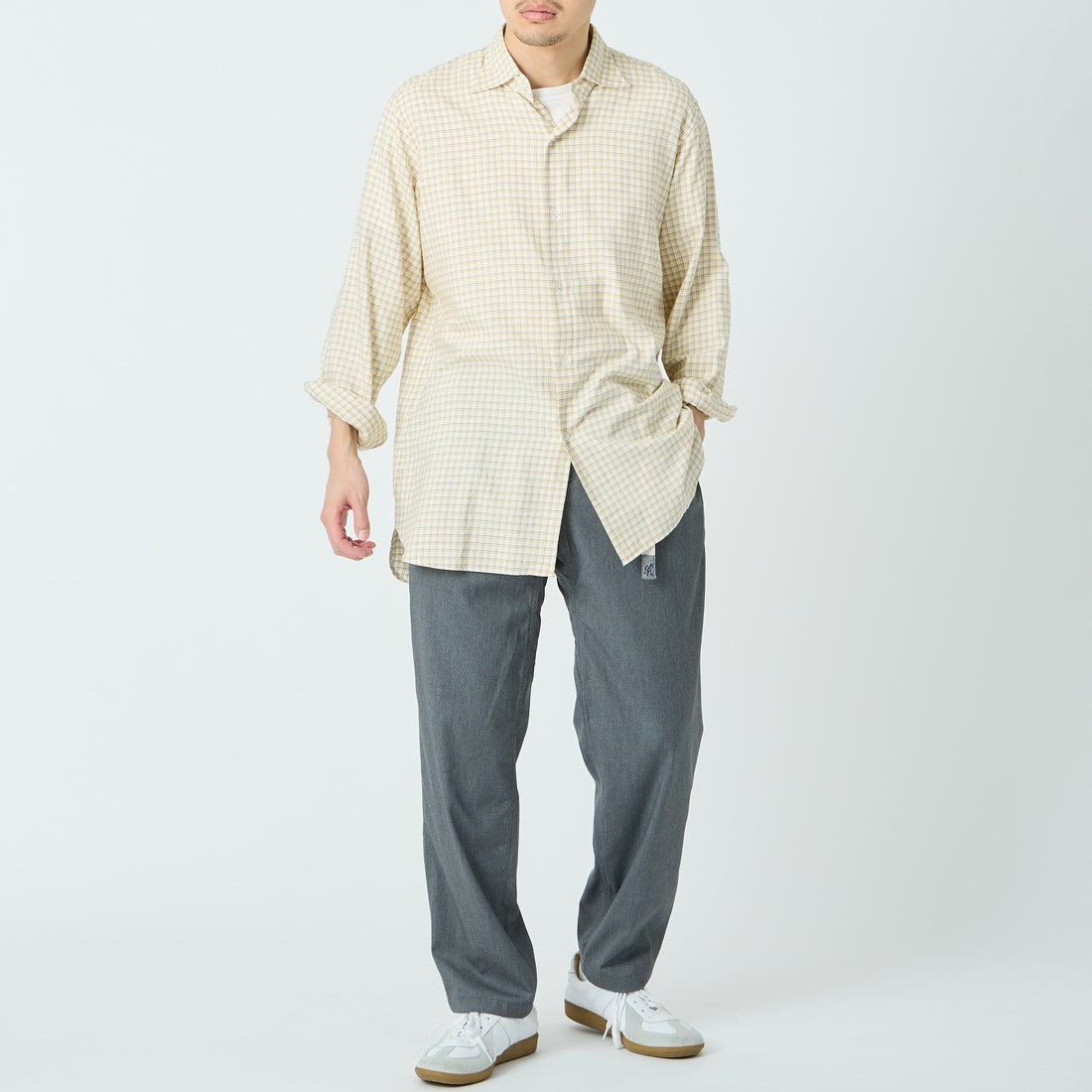 GRAMiCCi [グラミチ] 別注 ストレッチギャバジン エブリデイパンツ [GUP6-S2015-JF] GRAY &&モデル身長：168cm 着用サイズ：M&&