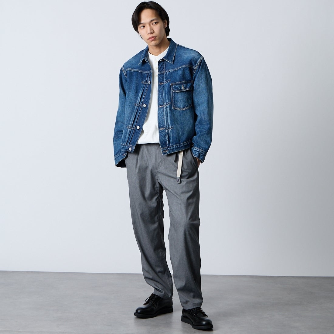 GRAMiCCi [グラミチ] 別注 ストレッチギャバジン エブリデイパンツ [GUP6-S2015-JF] GRAY &&モデル身長：179cm 着用サイズ：L&&