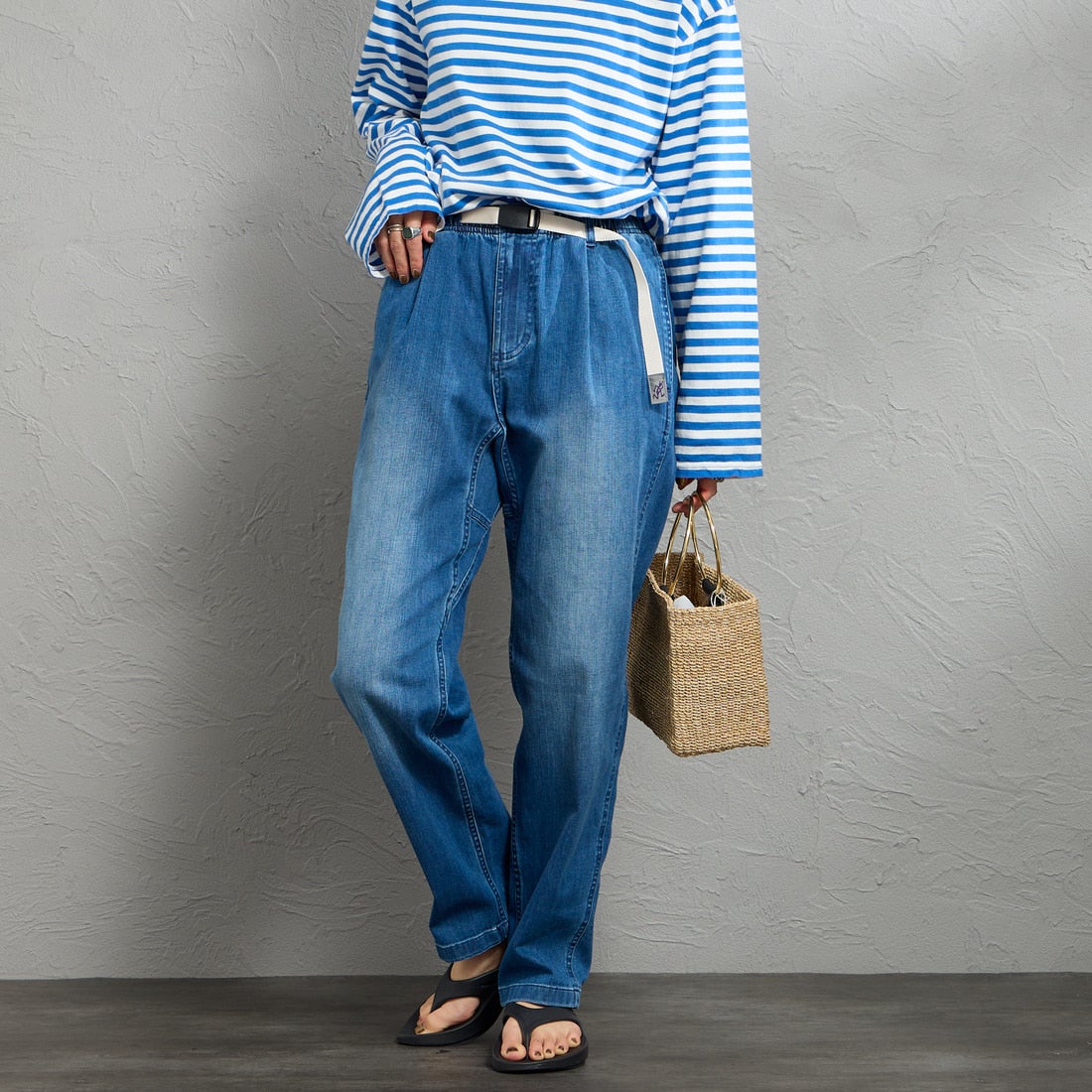 GRAMiCCi [グラミチ] 別注 ストレッチデニム エブリデイパンツ [GUP6-S2014-JF] DARK USED &&モデル身長：158cm 着用サイズ：S&&