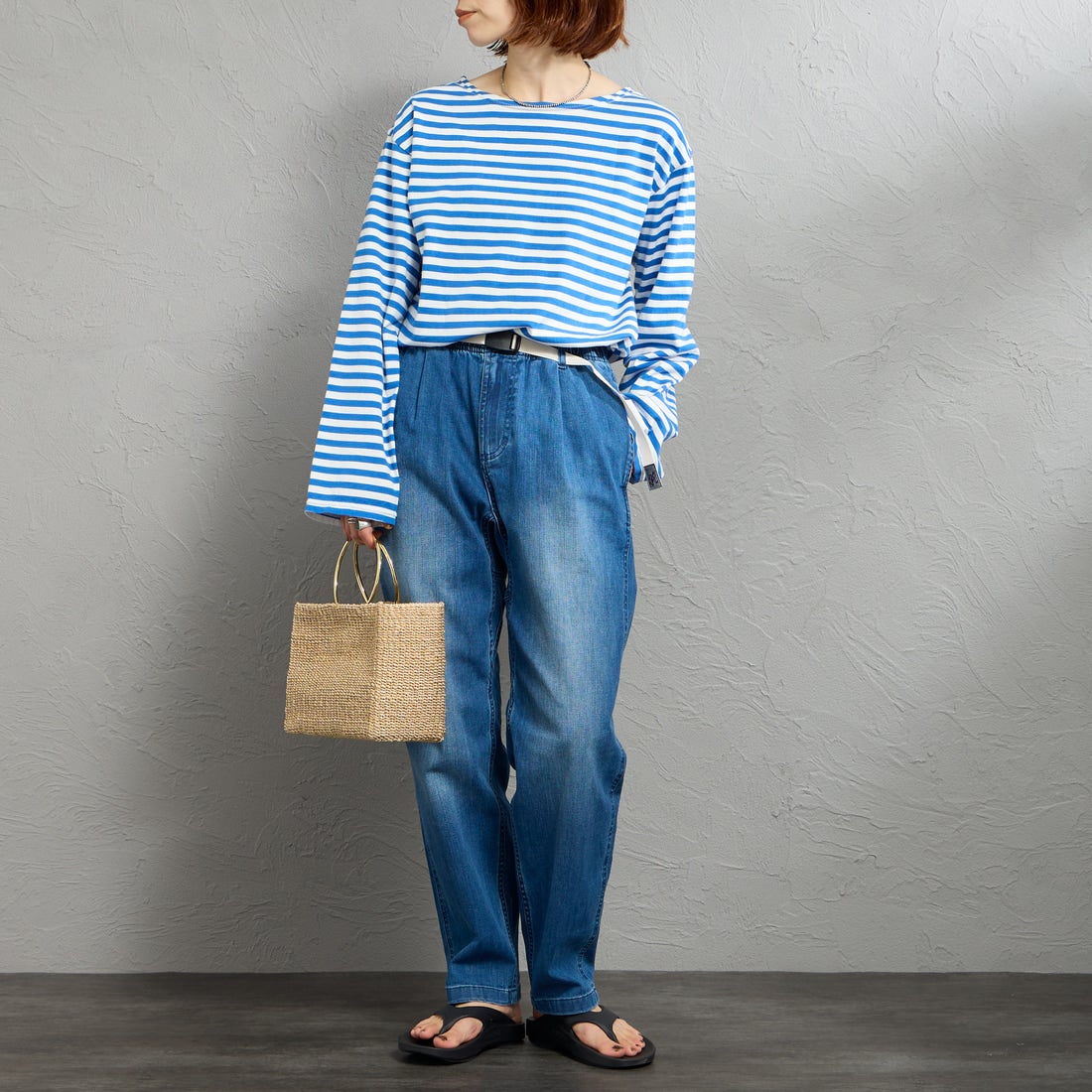 GRAMiCCi [グラミチ] 別注 ストレッチデニム エブリデイパンツ [GUP6-S2014-JF] DARK USED &&モデル身長：158cm 着用サイズ：S&&