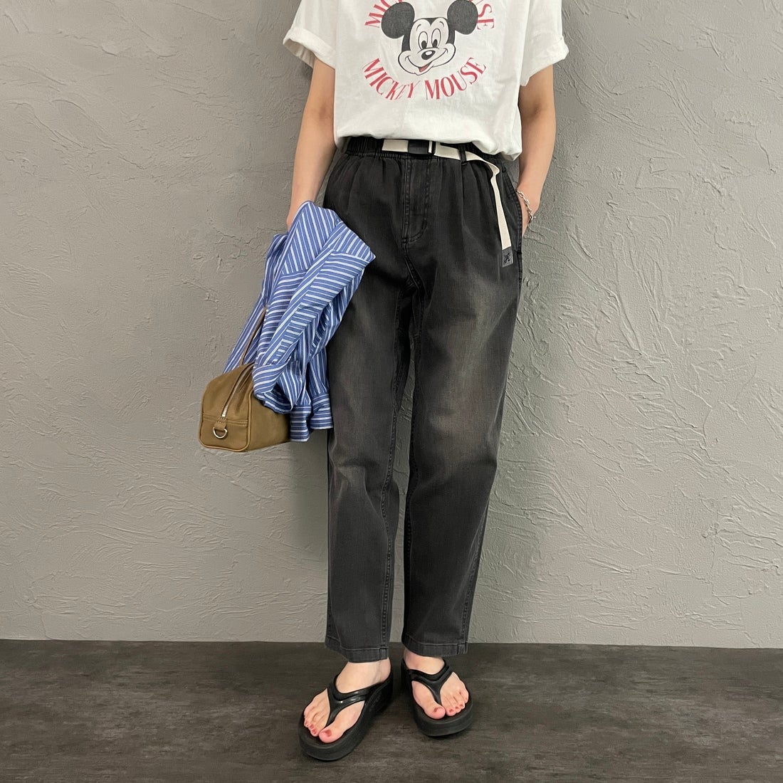 GRAMiCCi [グラミチ] 別注 ストレッチデニム エブリデイパンツ [GUP6-S2014-JF] BLACK USED &&モデル身長：160cm 着用サイズ：S&&