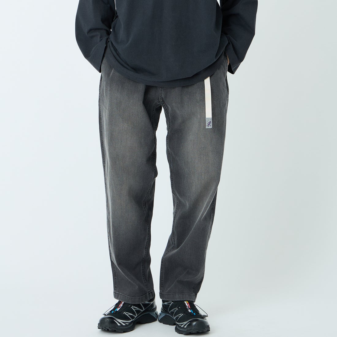 GRAMiCCi [グラミチ] 別注 ストレッチデニム エブリデイパンツ [GUP6-S2014-JF] BLACK USED &&モデル身長：168cm 着用サイズ：L&&