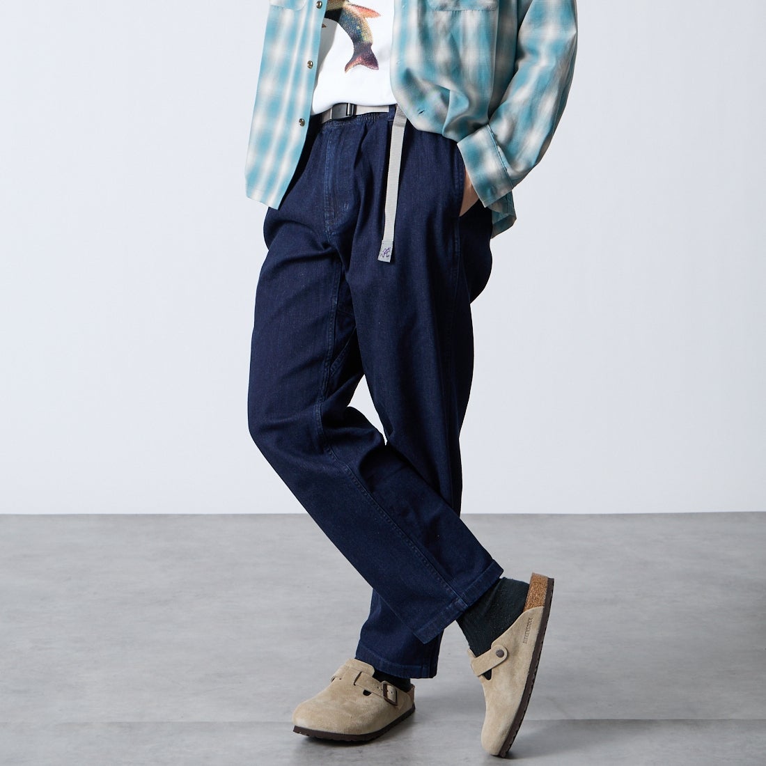 GRAMiCCi [グラミチ] 別注 ストレッチデニム エブリデイパンツ [GUP6-S2014-JF] ONE WASH &&モデル身長：179cm 着用サイズ：L&&