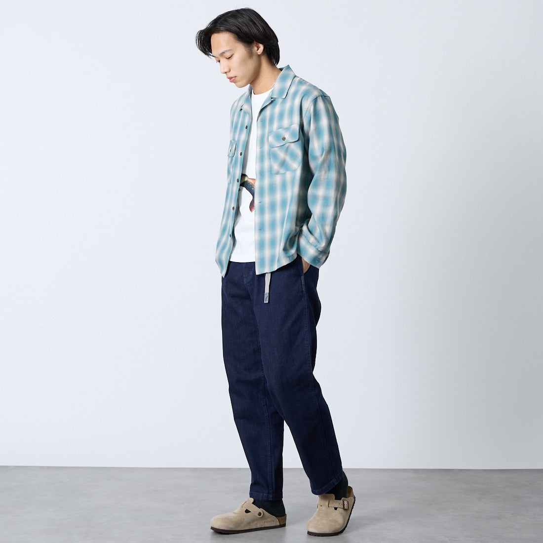 GRAMiCCi [グラミチ] 別注 ストレッチデニム エブリデイパンツ [GUP6-S2014-JF] ONE WASH &&モデル身長：179cm 着用サイズ：L&&