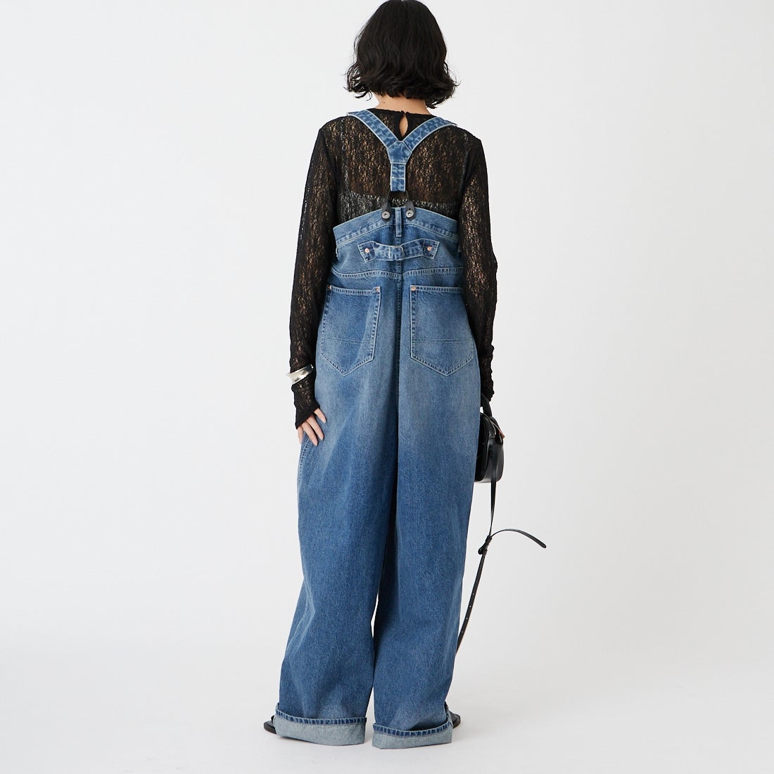 RhodolirioN [ロドリリオン] 5ポケットサスペンダーデニムパンツ [SW1043] INDIGO &&モデル身長：162cm 着用サイズ：ONE SIZE&&