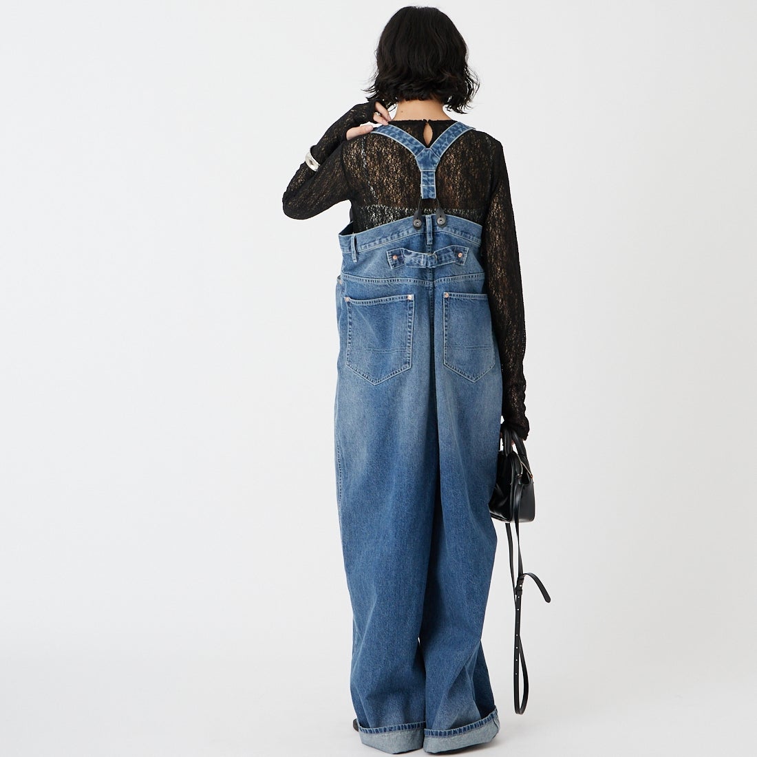 RhodolirioN [ロドリリオン] 5ポケットサスペンダーデニムパンツ [SW1043] INDIGO &&モデル身長：162cm 着用サイズ：ONE SIZE&&