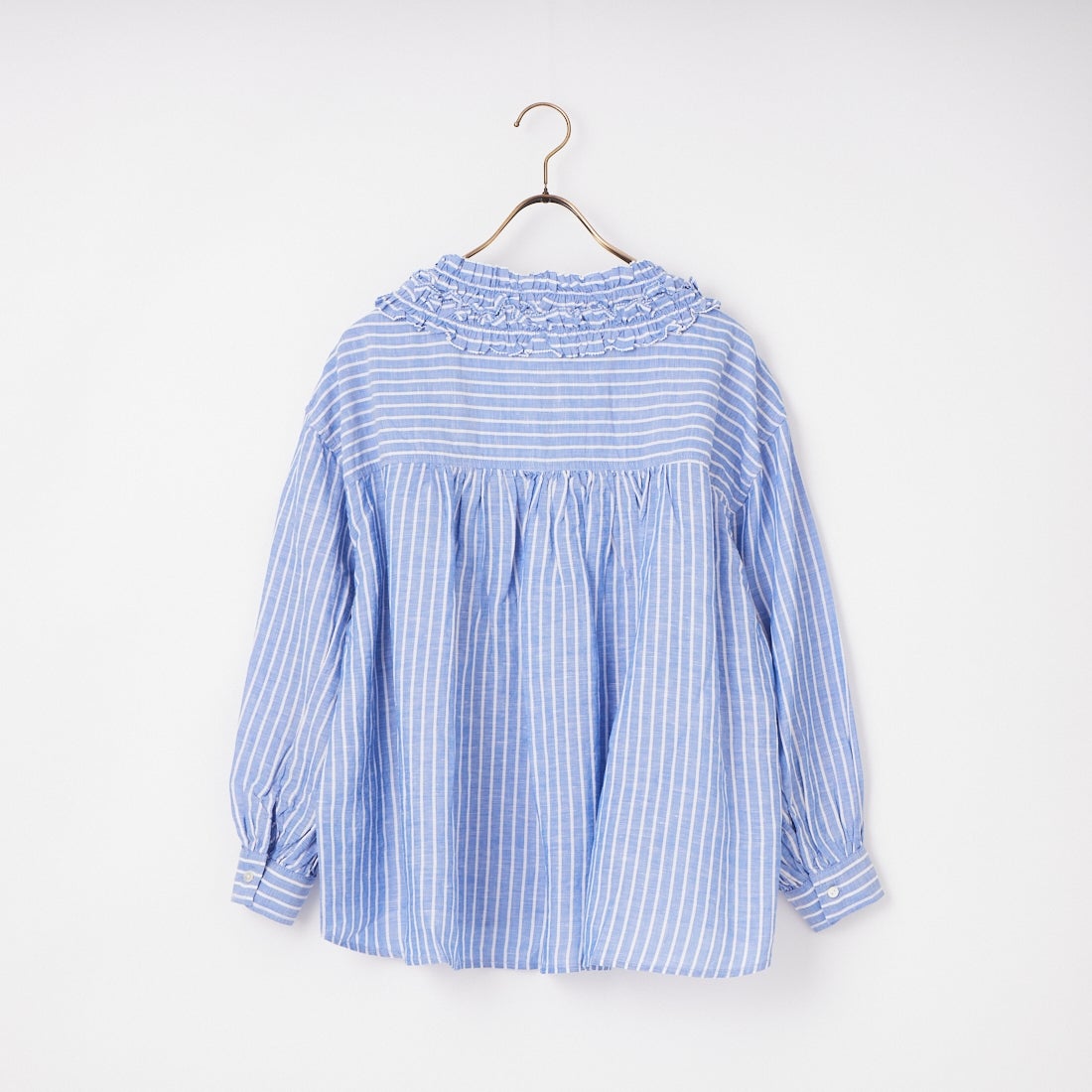tumugu: [ツムグ] テンセルリネンストライプ フリルブラウス [TB26101-B] 75 BLUE