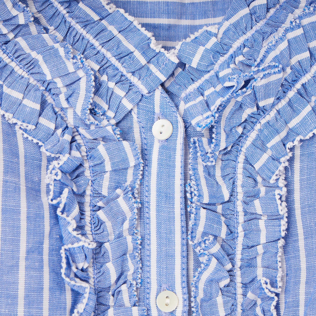 tumugu: [ツムグ] テンセルリネンストライプ フリルブラウス [TB26101-B] 75 BLUE