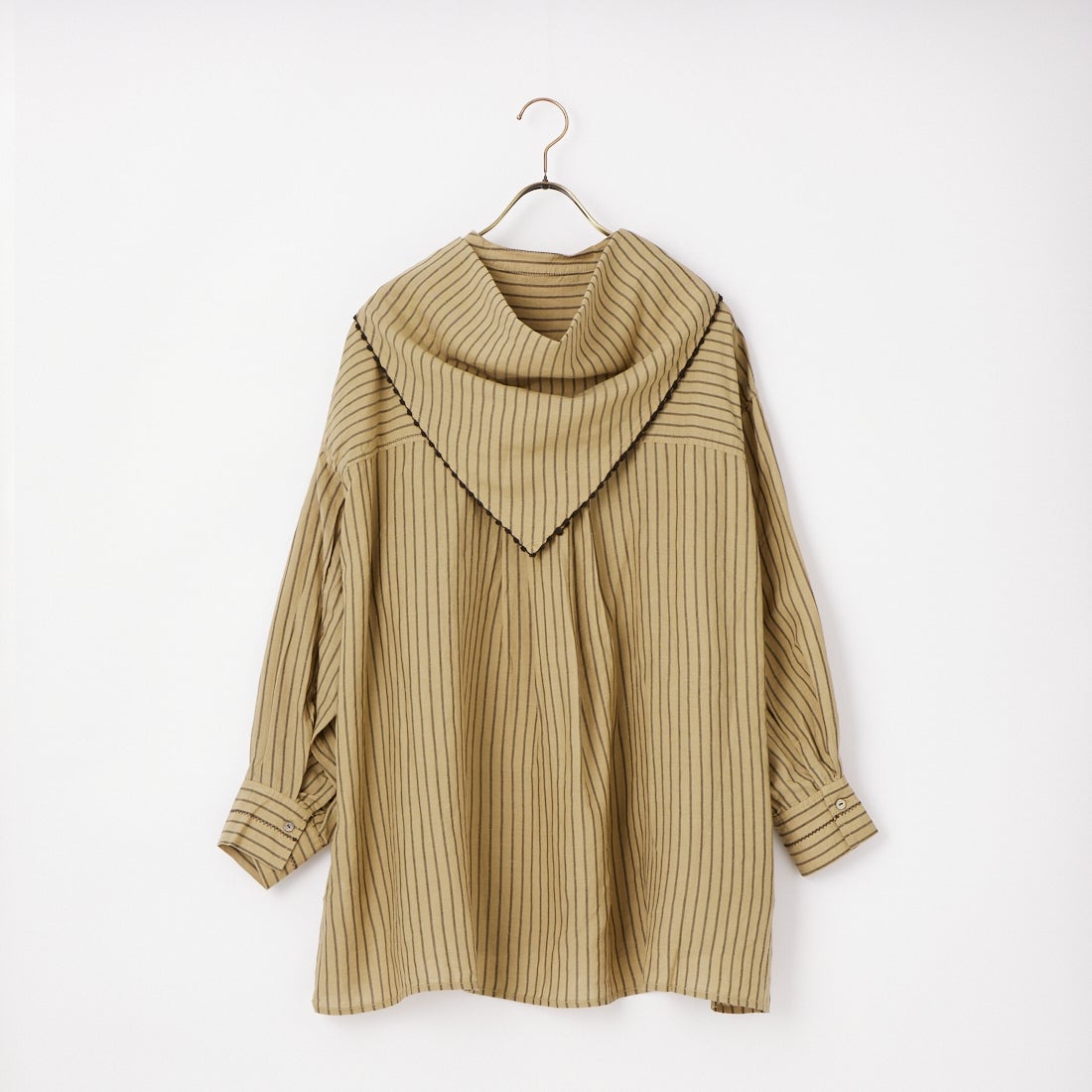 tumugu: [ツムグ] テンセルリネンストライプ チュニックシャツ [TB26102-B] 10 BEIGE