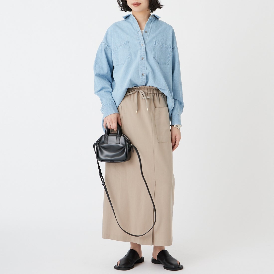 MICA&DEAL [マイカアンドディール] デニムシャツ [0126101028] L/BLUE &&モデル身長：162cm 着用サイズ：F&&