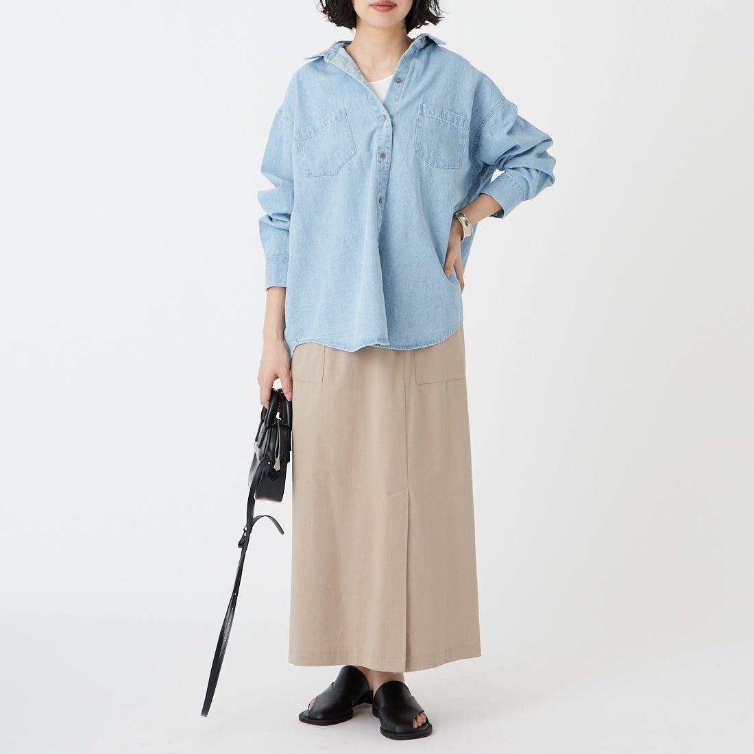 MICA&DEAL [マイカアンドディール] デニムシャツ [0126101028] L/BLUE &&モデル身長：162cm 着用サイズ：F&&