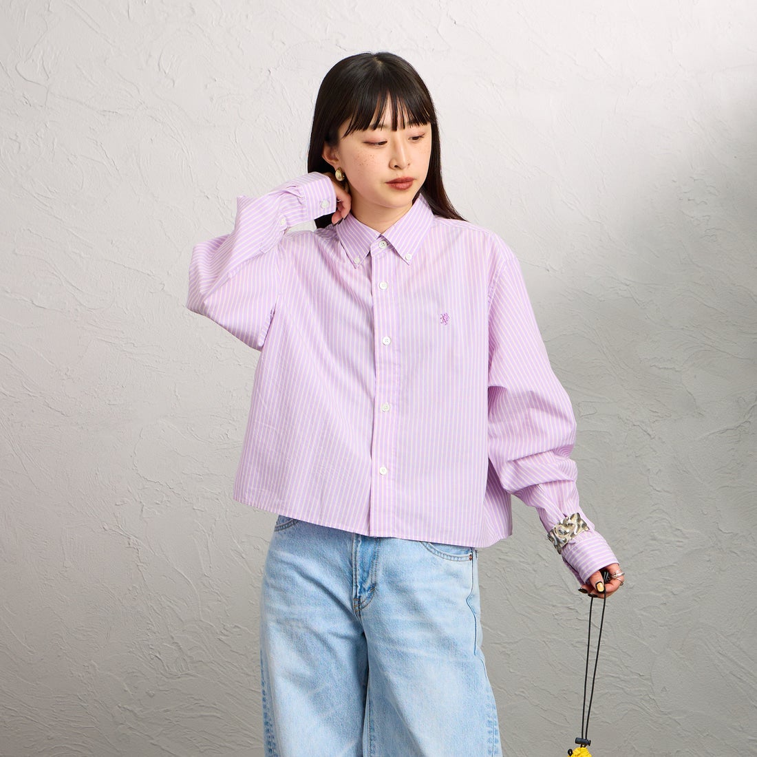 Gymphlex [ジムフレックス] ショートボタンダウンシャツ [GY-B0203TRR] PPL/YEL ST &&モデル身長：150cm 着用サイズ：12&&