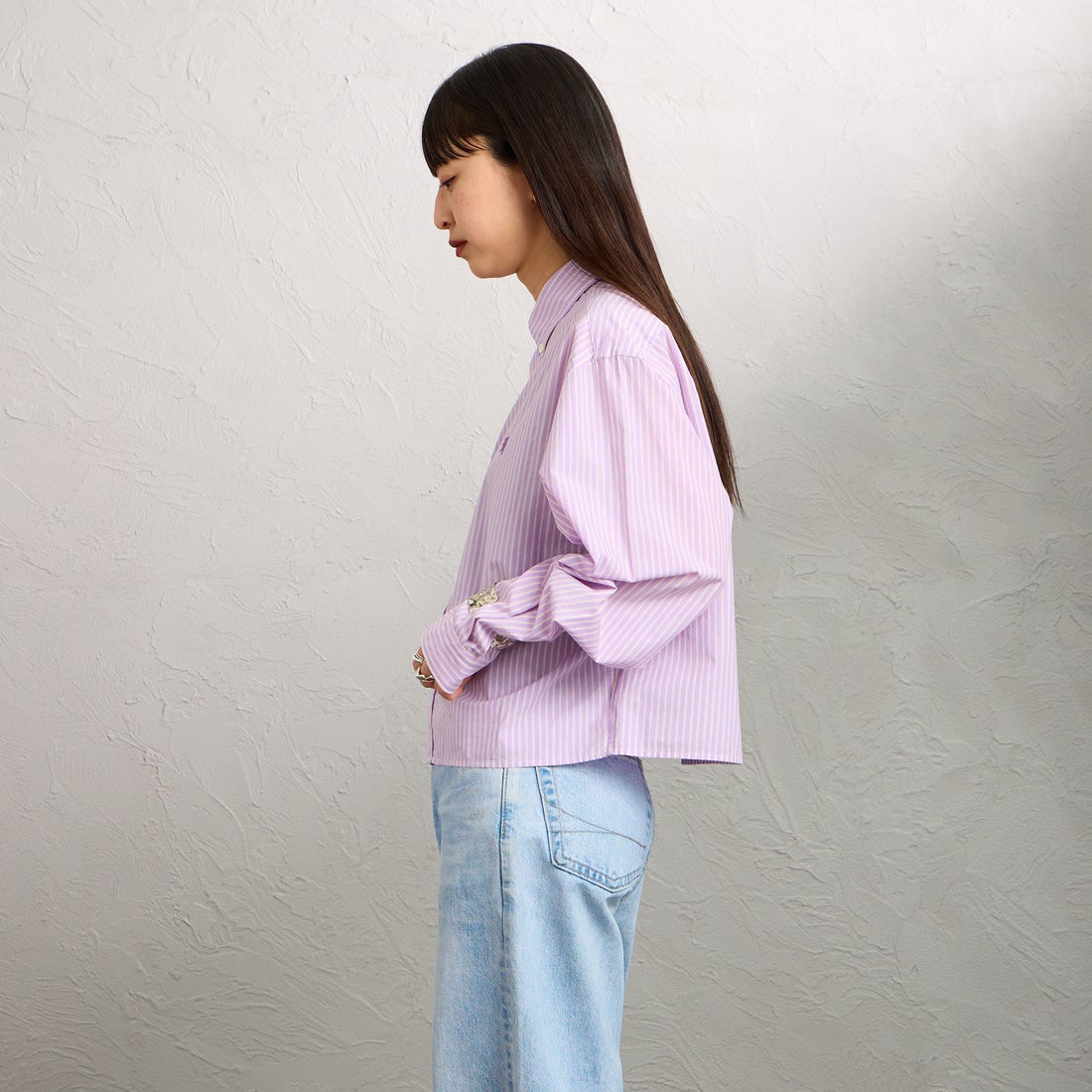 Gymphlex [ジムフレックス] ショートボタンダウンシャツ [GY-B0203TRR] PPL/YEL ST &&モデル身長：150cm 着用サイズ：12&&